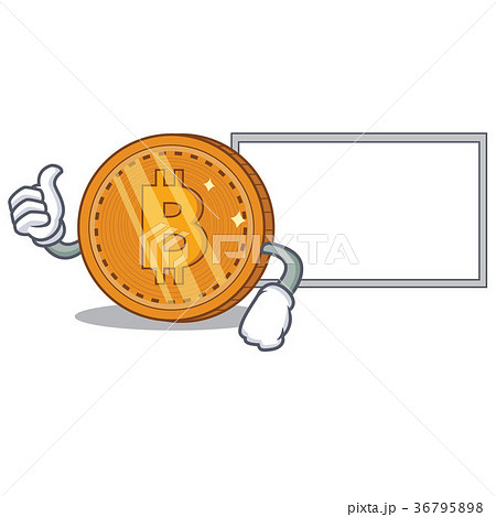Thumbs up with board bitcoin coin character Thumbs up with board bitcoin coin character 36795898