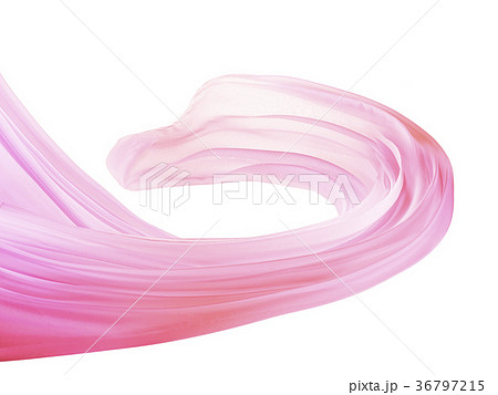宙を舞うピンクの布の写真素材