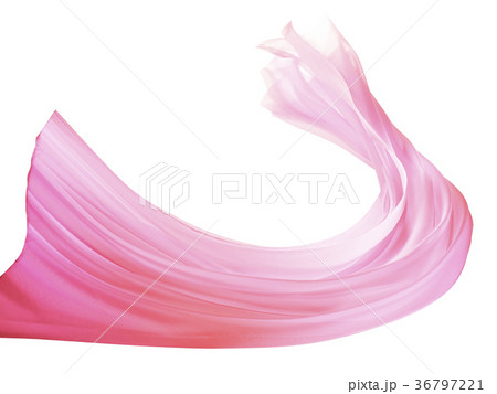 宙を舞うピンクの布の写真素材