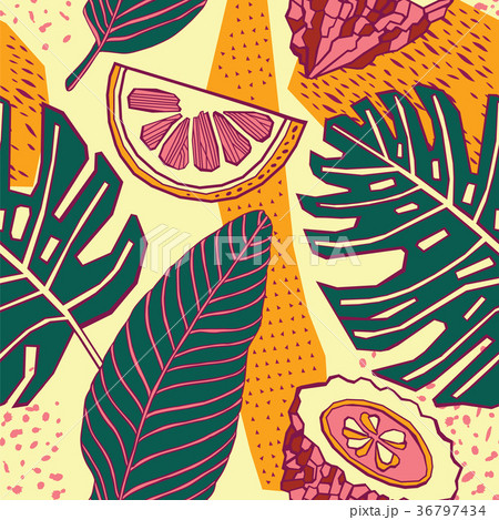 Bright tropical background with juicy fruits. 36797434