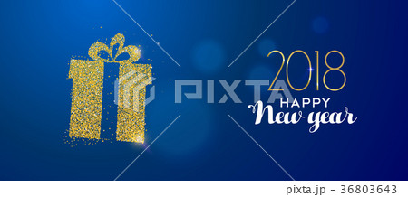 Happy New Year 2018 gold glitter holiday gift box Happy New Year 2018 gold glitter holiday gift box 36803643