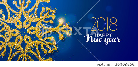 Happy New Year 2018 gold glitter snowflake card Happy New Year 2018 gold glitter snowflake card 36803656