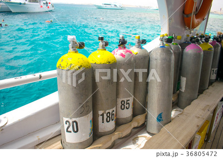 Scuba Diving equipment. row of balloons, Hobby Scuba Diving equipment. row of balloons, Hobby 36805472