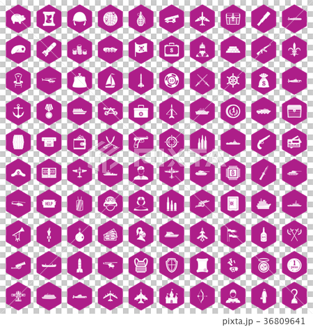 100 combat vehicles icons hexagon violet 36809641