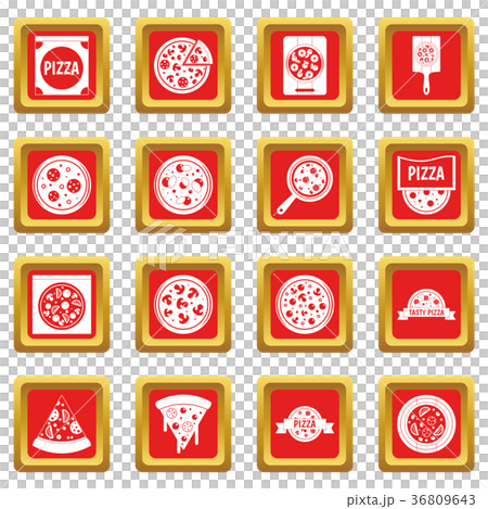Pizza icons set red Pizza icons set red 36809643