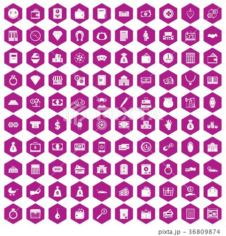 100 deposit icons hexagon violet 36809874
