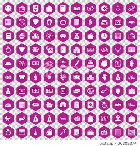100 deposit icons hexagon violet 36809874