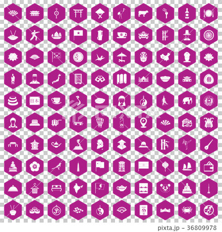 100 dish icons hexagon violet 36809978