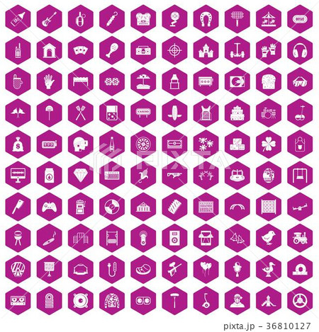 100 entertainment icons hexagon violet 36810127