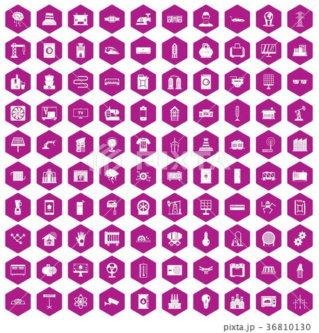100 electrical engineering icons hexagon violet 36810130