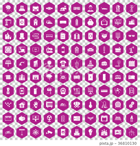 100 electrical engineering icons hexagon violet 36810130