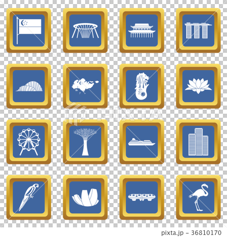 Singapore icons set blue 36810170