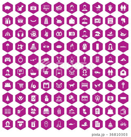 100 family icons hexagon violet 36810303