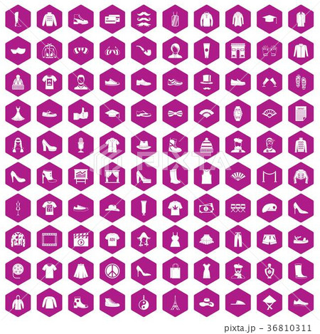 100 fashion icons hexagon violet 36810311