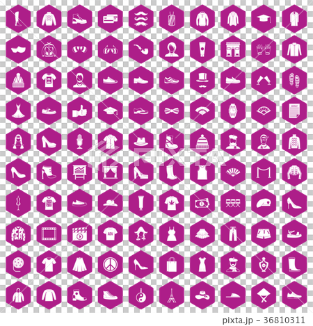 100 fashion icons hexagon violet 36810311