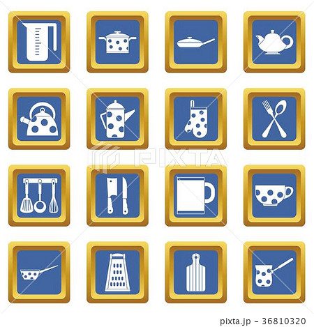 Kitchen tools and utensils icons set blue Kitchen tools and utensils icons set blue 36810320