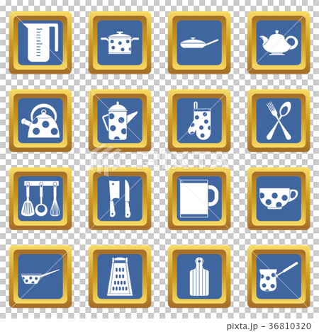 Kitchen tools and utensils icons set blue Kitchen tools and utensils icons set blue 36810320