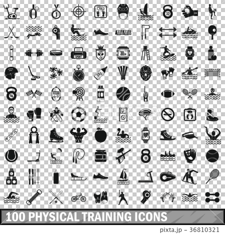 100 physical training icons set, simple style 100 physical training icons set, simple style 36810321