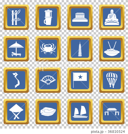 Vietnam travel icons set blue 36810324