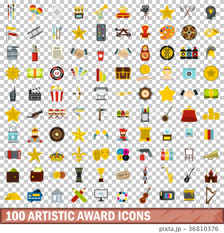 100 artistic award icons set, flat style 36810376