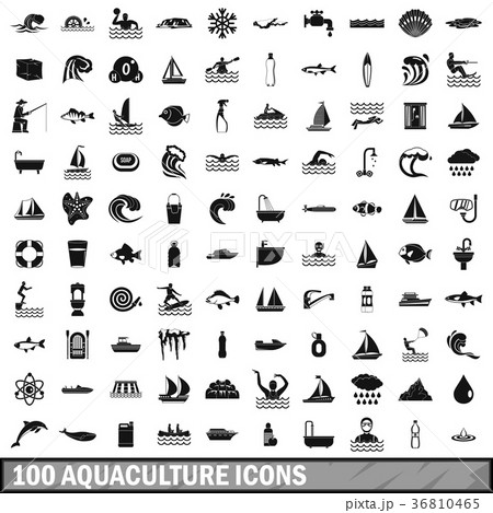 100 aquaculture icons set, simple style 100 aquaculture icons set, simple style 36810465