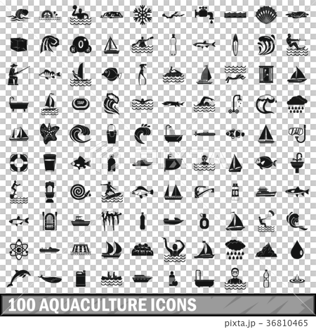 100 aquaculture icons set, simple style 100 aquaculture icons set, simple style 36810465