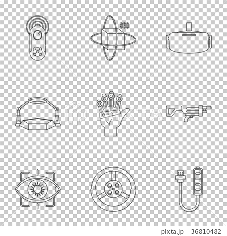 VR game equipment icons set, outline style VR game equipment icons set, outline style 36810482
