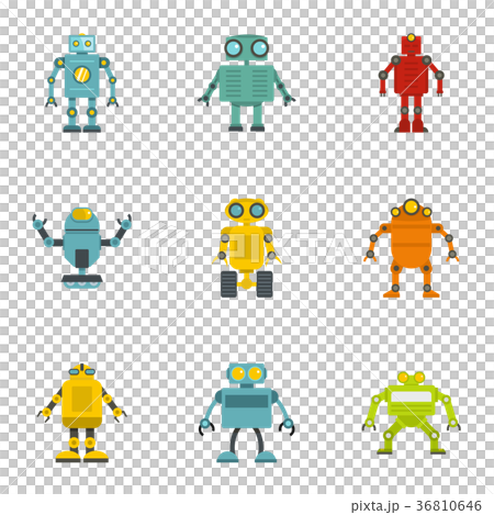 Robot Icons Set Flat Style Stock Illustration Robot Icons Set Flat Style Stock Illustration