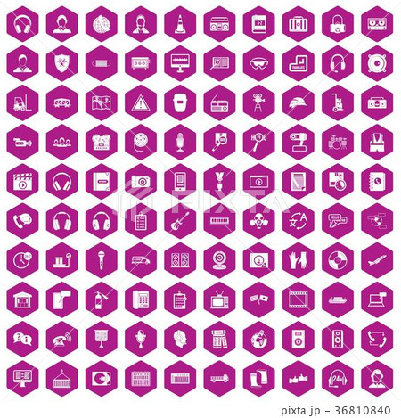 100 headphones icons hexagon violet 36810840