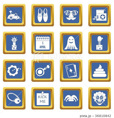 April fools day icons set blue 36810842