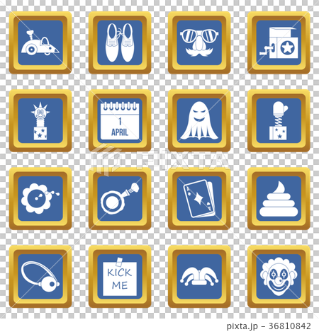April fools day icons set blue 36810842