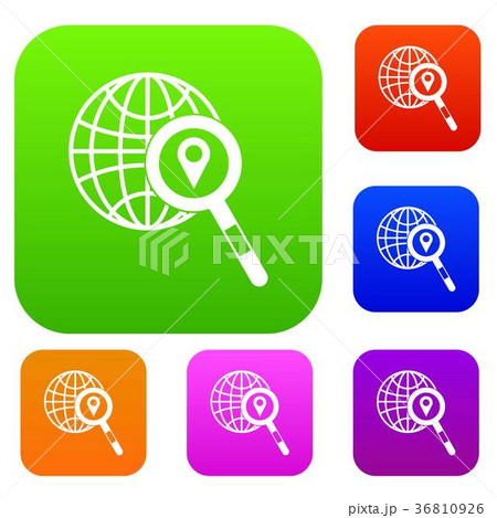 Globe, map pointer and magnifying glass 36810926