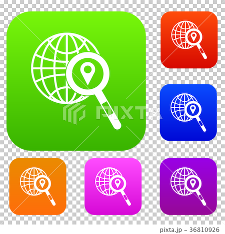 Globe, map pointer and magnifying glass 36810926