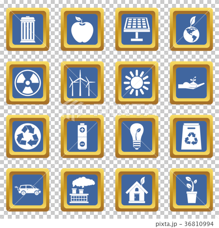 Ecology icons set blue 36810994