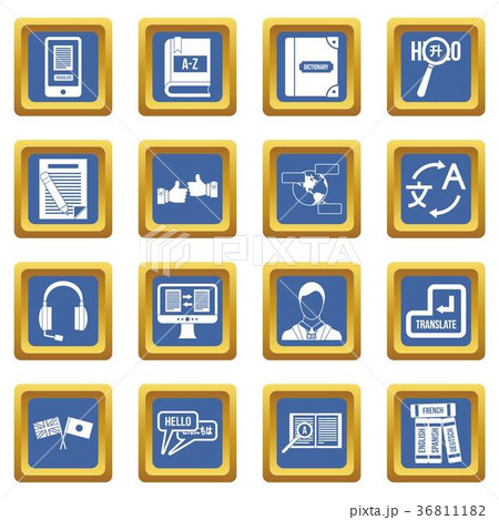 Learning foreign languages icons set blue 36811182
