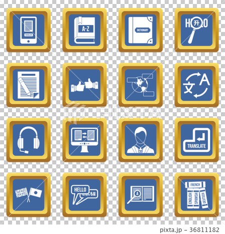 Learning foreign languages icons set blue Learning foreign languages icons set blue 36811182