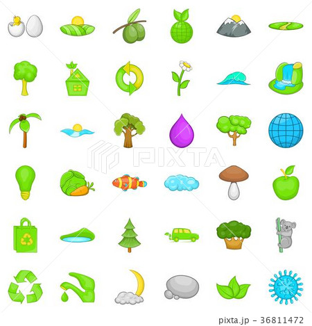 Green planet icons set, cartoon style Green planet icons set, cartoon style 36811472