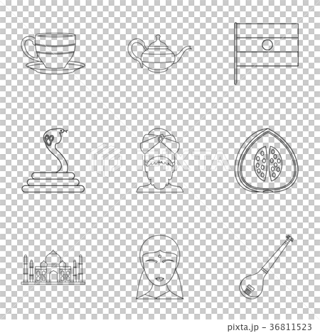 Indian symbols icon set, outline style Indian symbols icon set, outline style 36811523