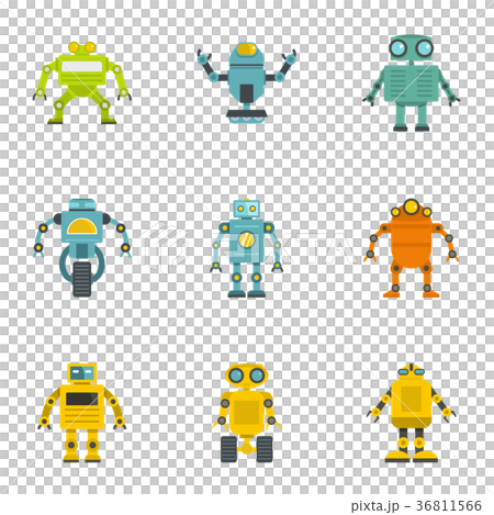 Technology Robot Icons Set Flat Style Stock Illustration Technology Robot Icons Set Flat Style Stock Illustration