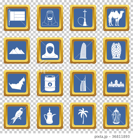 UAE travel icons set blue 36811893