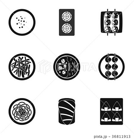 Sushi menu icons set, simple style Sushi menu icons set, simple style 36811913