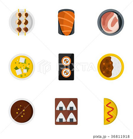 Delicious japanese food icons set, flat style Delicious japanese food icons set, flat style 36811918