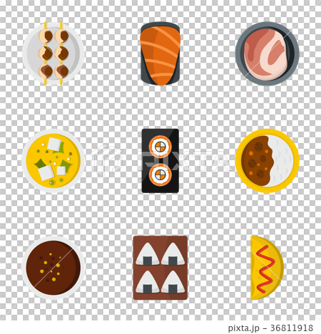 Delicious japanese food icons set, flat style 36811918