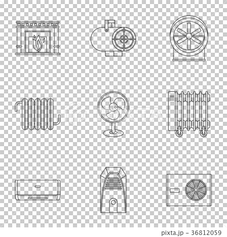 Heating convector icon set, outline style Heating convector icon set, outline style 36812059