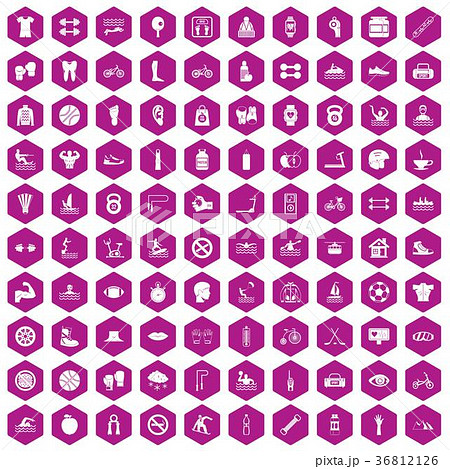 100 men health icons hexagon violet 100 men health icons hexagon violet 36812126