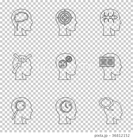 Man head with thoughts icons set, outline style 36812152