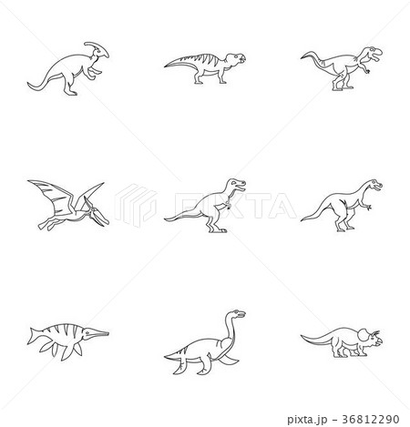 Figures dinosaur icons set, outline style 36812290
