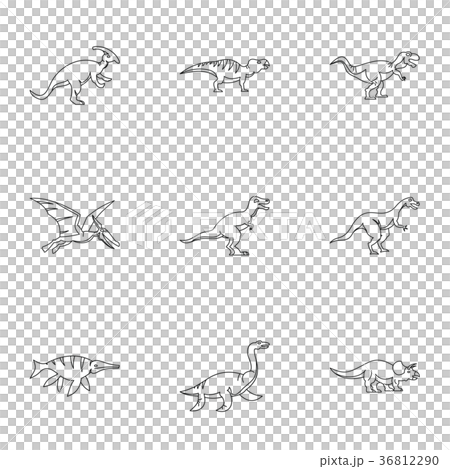 Figures dinosaur icons set, outline style 36812290