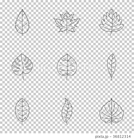 Spring leaf icons set, outline style Spring leaf icons set, outline style 36812314