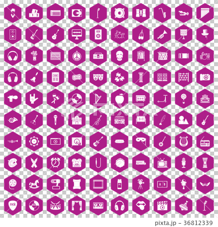 100 musical education icons hexagon violet 36812339